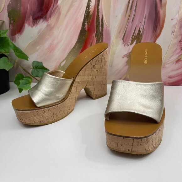 Veronica Beard Paulita Platform Wedge Sandals In Gold Size 9 - Picture 4 of 13